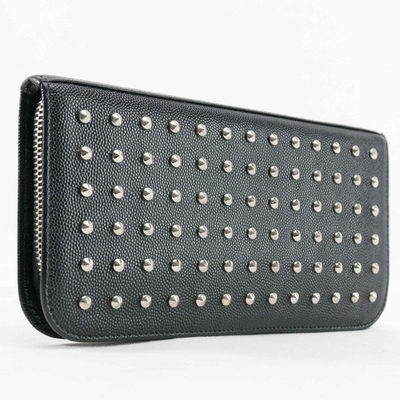 Saint Laurent Handbags - Authentic Saint Laurent Studded Zip Around Wallet Grain de Poudre Black Silver